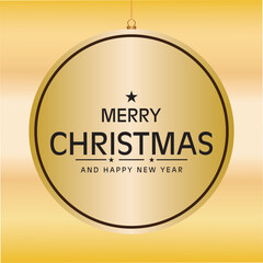 Happy Merry Christmas banner, greeting card with realistic decorative elements on a golden background