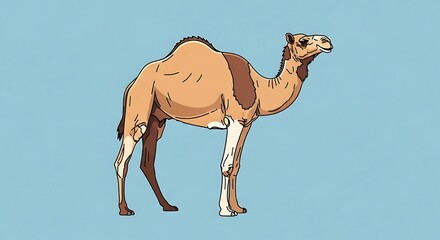 Elegant Camel Illustration - Desert Animal in Profile on Blue Background.