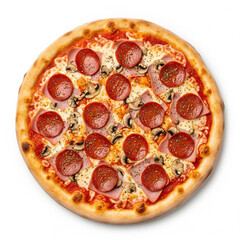 Delicious Pizza with Pepperoni Ham Mushrooms and Cheese