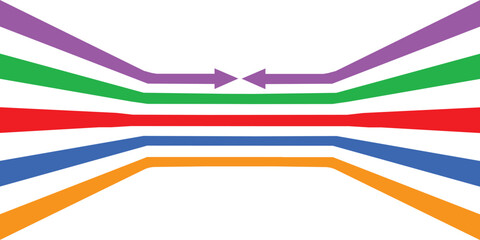 abstract background with colorful arrows converging colorful lines with arrows isolated on white background.