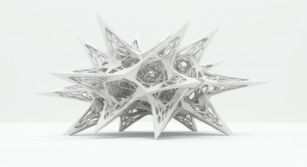 Futuristic White Geometric Sculptural Art Piece in Minimalist Space