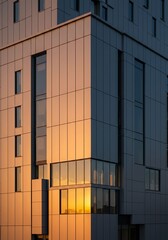 Modern Office Building with Reflective Glass Facade During Sunset