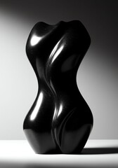 Abstract Black Sculptural Vase with Curved Modern Design on Light Background