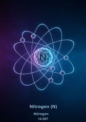 Nitrogen Atom Illustration Showing Atomic Structure in Space Style