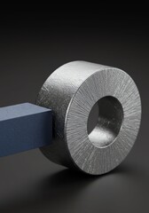 Abstract Metallic Ring with Blue Block on Dark Background Modern Artistic Design