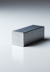 Metallic Rectangular Block on White Surface with Soft Lighting