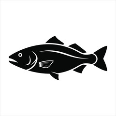 Black silhouette of a fish with fins and tail on white background animal