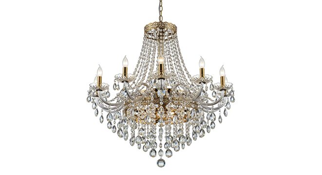 Elegant Crystal Chandelier Hanging in Bright White Background with Sparkling Decorative Lights