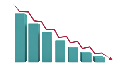 Bar Graph Showing a Downward Trend with Red Arrow Overlay.