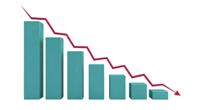 Bar Graph Showing a Downward Trend with Red Arrow Overlay.