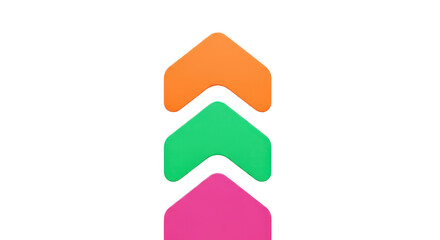 Upward Progression: Stacked Arrows in Orange Green and Pink.