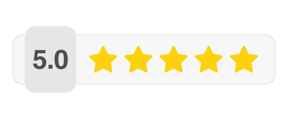 Five star rating bar with numeric label 5.0 in light style, perfect review score for customer feedback and quality approval, PNG with transparent background