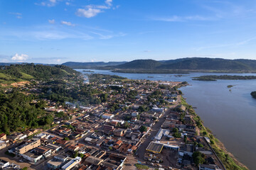 Beautiful view of the city of S&atilde;o F&eacute;lix do Xingu skyline and the Xingu River in the Amazon rainforest. Concepts of climate, environment, ecology, conservation, climate change, global warming.