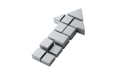 3D Rendered Arrow Made of Blocks Pointing Upward.