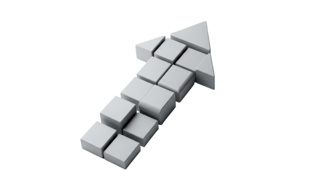 3D Rendered Arrow Made of Blocks Pointing Upward.