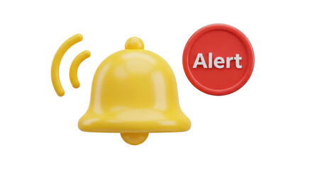 Yellow notification bell icon with sound waves and red alert sign.