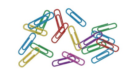 Vibrant Paper Clips Scattered on White Background Illustrating Organization and Stationery