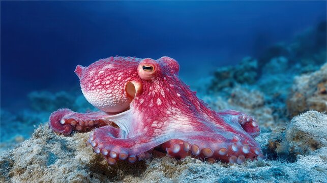 Red Octopus on Ocean Floor - Powered by Adobe
