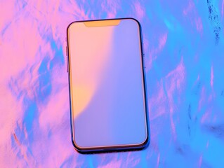 Modern smartphone mockup on vibrant neon colored crumpled fabric backdrop