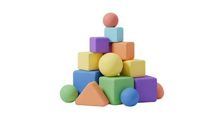A playful pyramid of colorful geometric building blocks for children.