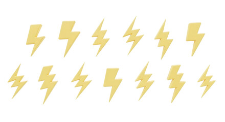 Collection of Yellow Lightning Bolt Illustrations on White Background.