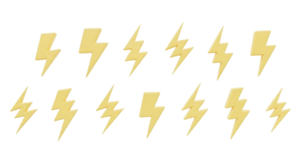Collection of Yellow Lightning Bolt Illustrations on White Background.