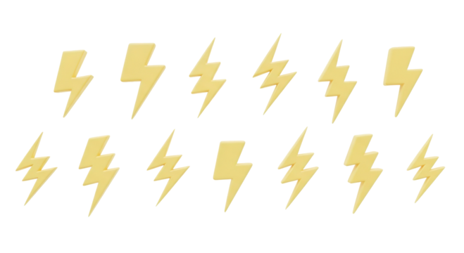 Collection of Yellow Lightning Bolt Illustrations on White Background.