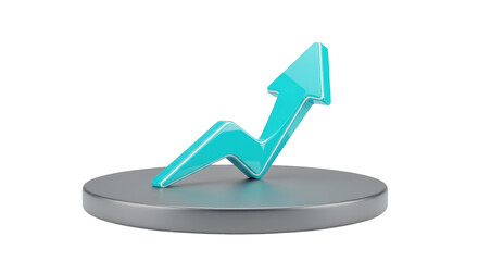 Turquoise 3D arrow icon showing an upward growth trend on a platform.