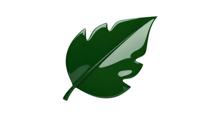 Glossy Green Leaf on White Background.