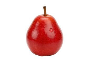 Isolated red pear fruit with stem and water droplet food source for healthy snacking