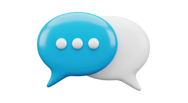 3D blue and white speech bubble icons for communication.