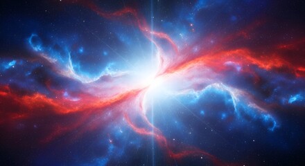 Vibrant nebula with glowing blue and red gas clouds and stars in deep space, cosmic explosion, abstract science fiction background