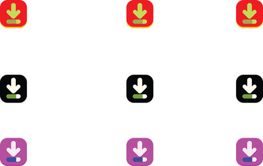 Set of 9 download icons in red, black, and purple, great for storage, data transfer, software, and technology designs.