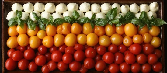 Colorful appetizer platter with mozzarella and tomatoes