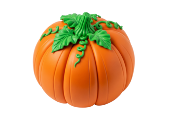 Vibrant Orange Decorative Pumpkin with Green Leaves Isolated on White Background - Perfect for Autumn and Halloween Festivities