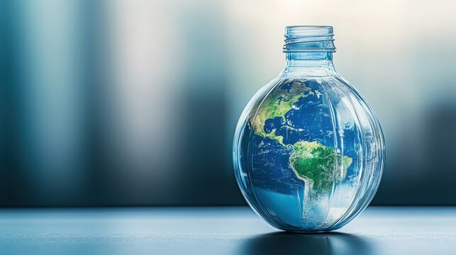 Photorealistic Earth Globe in Crushed Plastic Bottle with Soft Natural Lighting