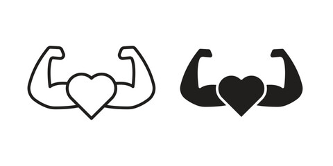 Strong heart icon flat black and white logo