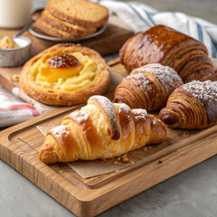 french croissants and pastry products close up