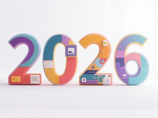 Illustration of the year 2026 with some desktop elements 