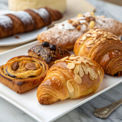 french croissants and pastry products close up