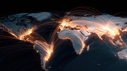 Global Air and Data Traffic Network Over Europe at Night