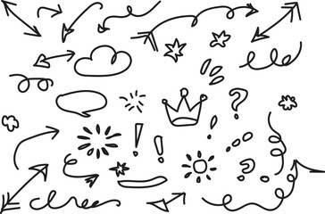 HandDrawn Doodle Collection Arrows Stars Clouds and Decorative Shapes