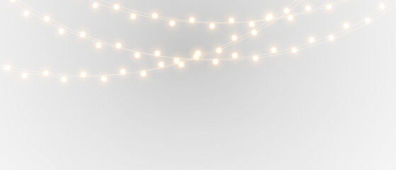 Golden string lights overlay festive garland glow background PNG.