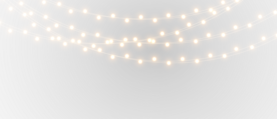 Warm Christmas garland lights isolated. Holiday glowing string illumination for greeting cards and cozy festive atmosphere.