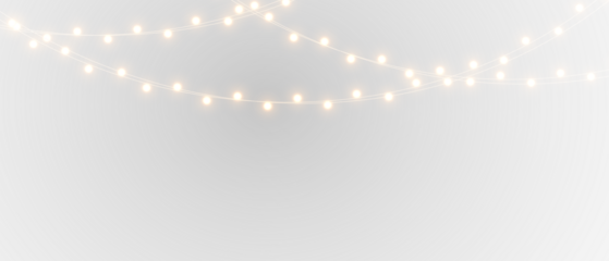 Warm Christmas garland lights isolated. Holiday glowing string illumination for greeting cards and cozy festive atmosphere.