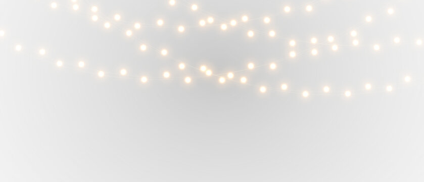 Golden string lights overlay festive garland glow background PNG.