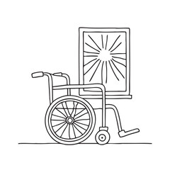 Fototapeta premium A wheelchair close to a window with sunlight streaming through