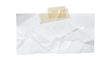 Crumpled paper note with tape on black background