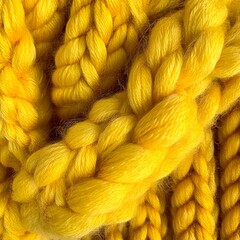 Close up vibrant yellow chunky knit yarn details a textured background