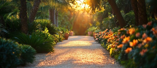 Sunny Garden Path at Sunset